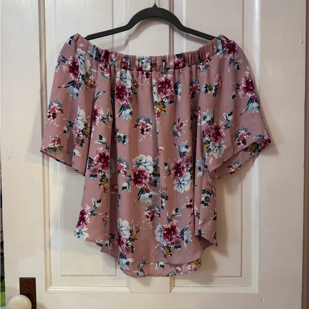 Pink Rose Floral Off-Shoulder Top - Pink and White
